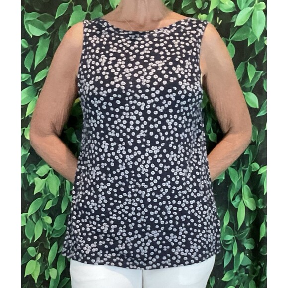 LOFT Navy And White Sleeveless Tank Top With Rounded Neck Size Small Fits Loose - Picture 1 of 5